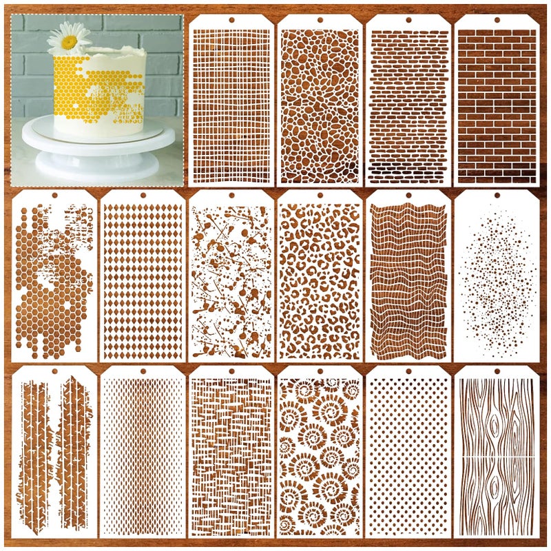 Boqon 16 Pieces Stencils for Painting  Abstract Texture Stencils Crafts Reusable Layering Stencil Brick Shoe Pattern Templates for Drawing Card Making Canvas Furniture Paper - Image 1